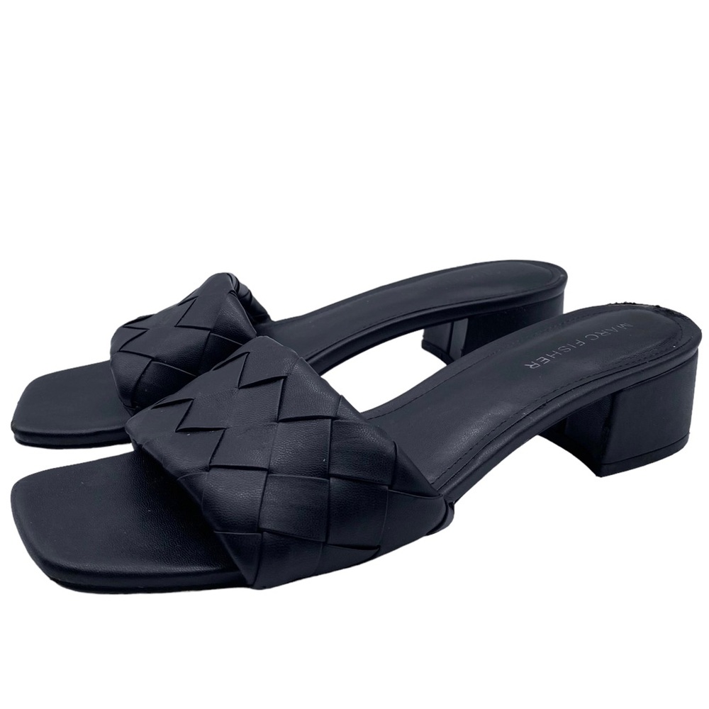 Marc Fisher Black Woven Square-Toe Block Heel Sandals